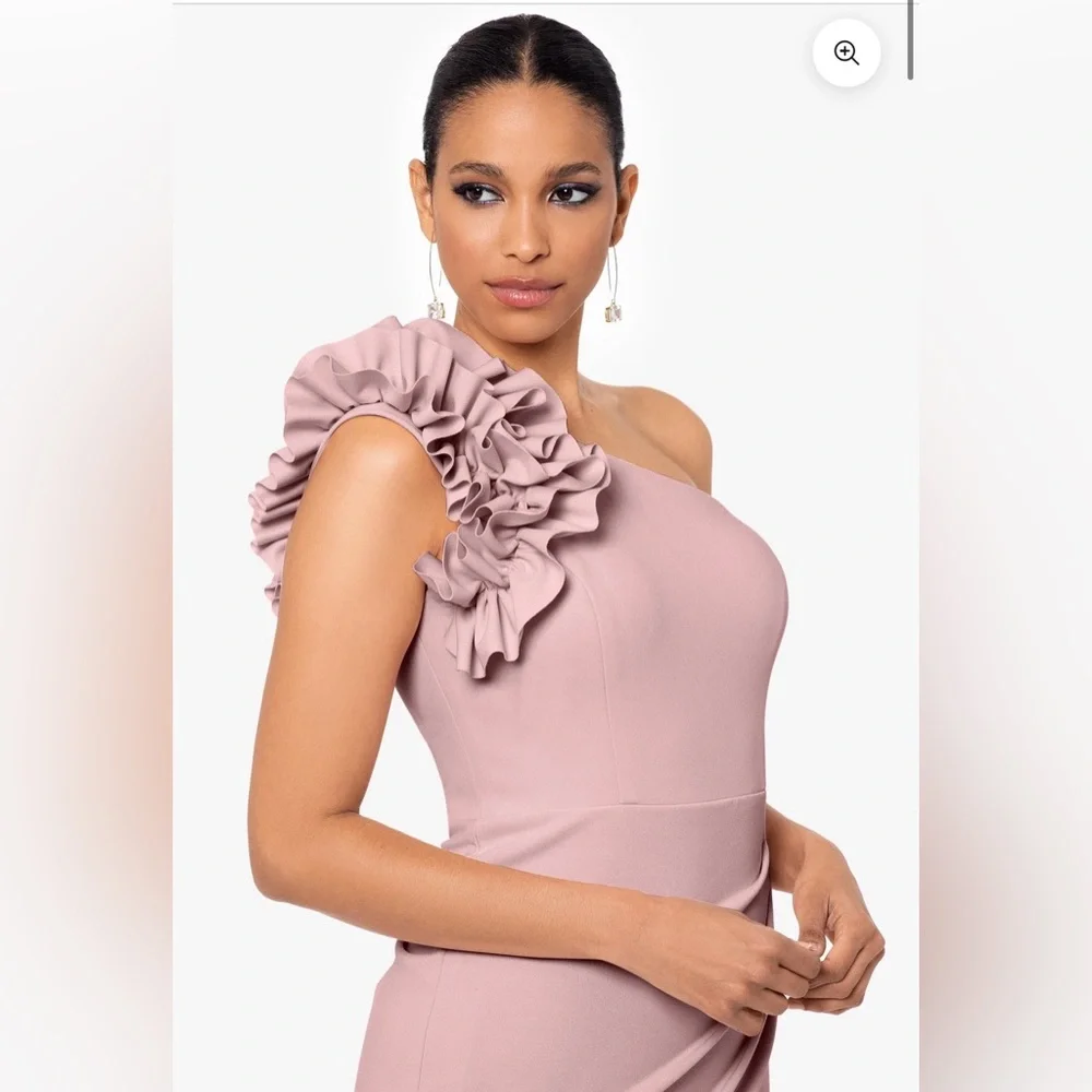 ONE SHOULDER RUFFLE SCUBA CREPE DRESS - Picture 3 of 4